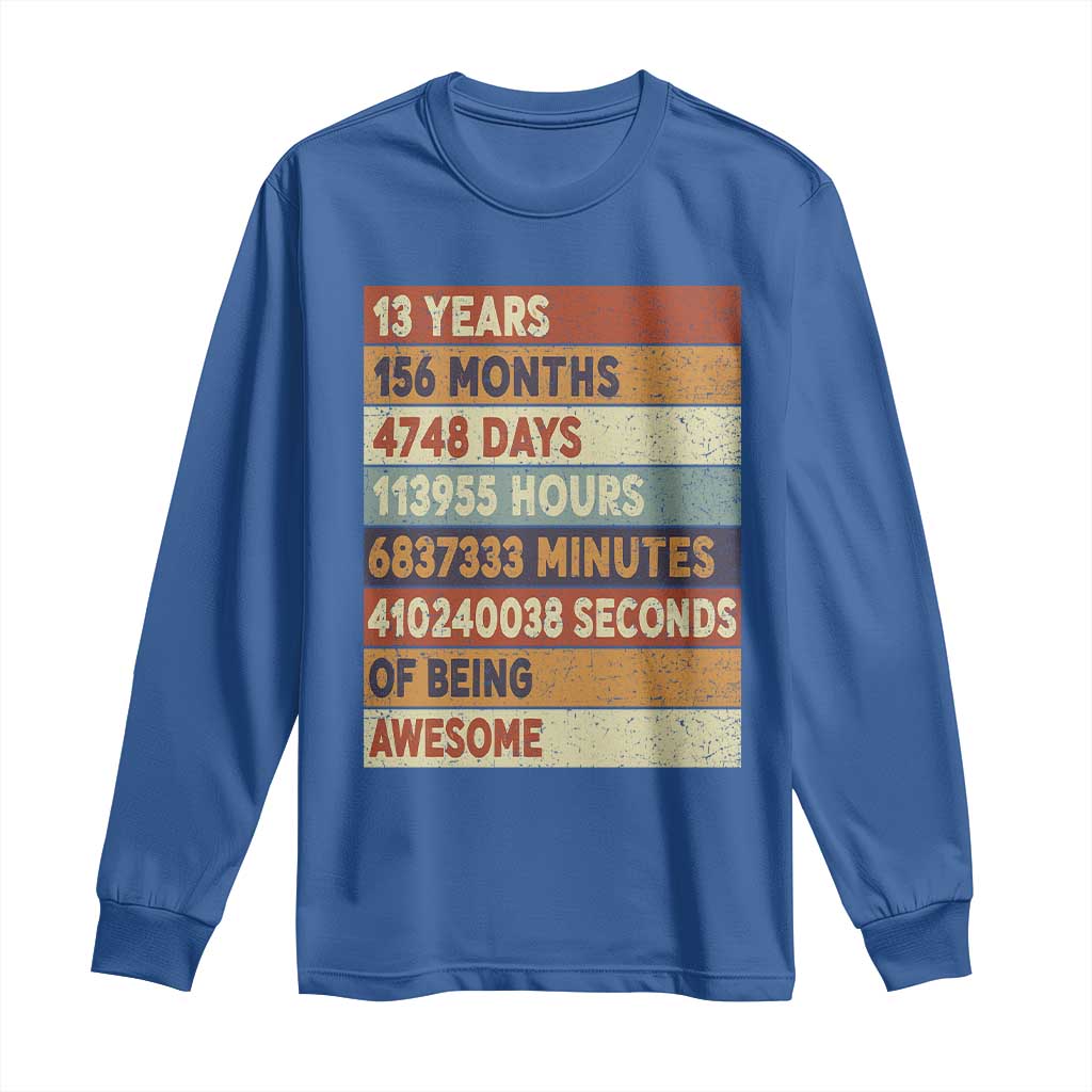 Funny 13th Birthday Long Sleeve Shirt 13 Years 156 Months 4748 Days Vintage Retro TS11 Royal Blue Print Your Wear