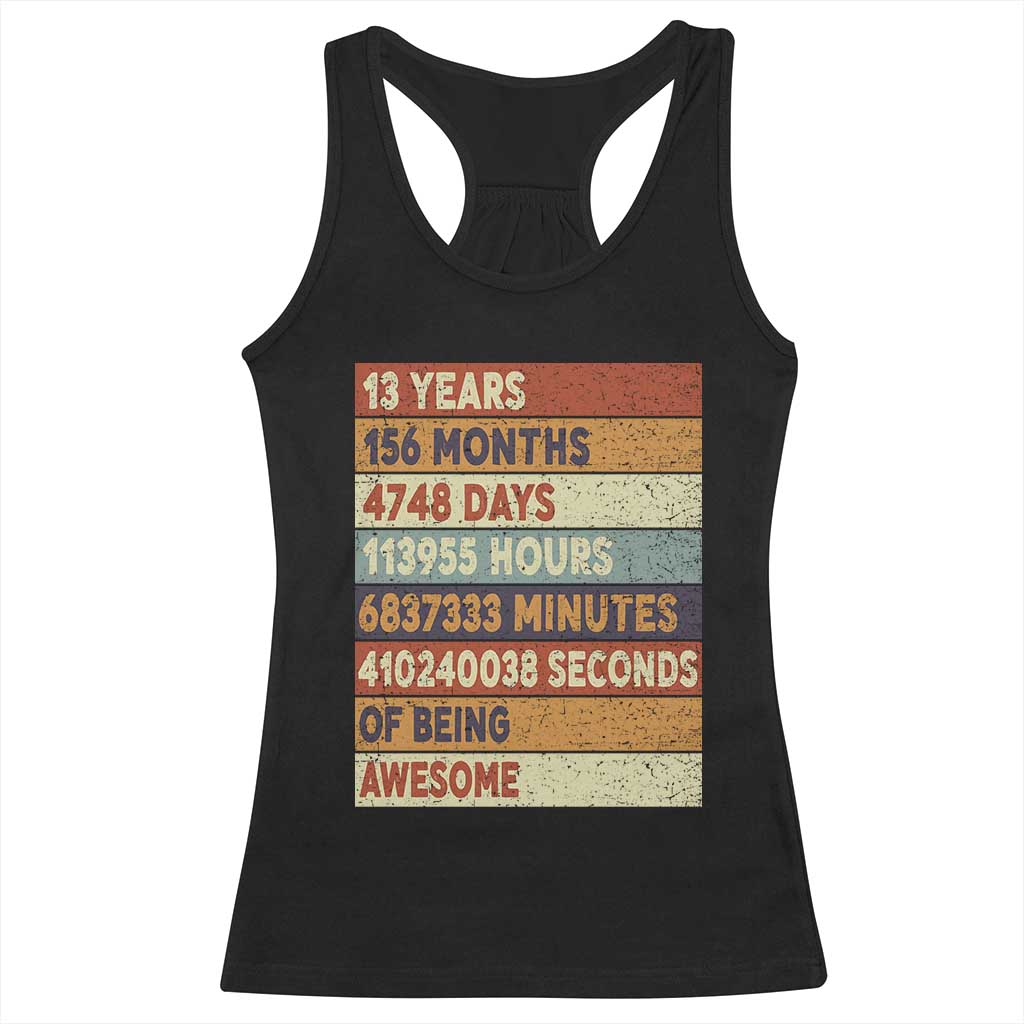 Funny 13th Birthday Racerback Tank Top 13 Years 156 Months 4748 Days Vintage Retro TS11 Black Print Your Wear
