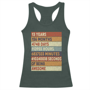 Funny 13th Birthday Racerback Tank Top 13 Years 156 Months 4748 Days Vintage Retro TS11 Dark Forest Green Print Your Wear