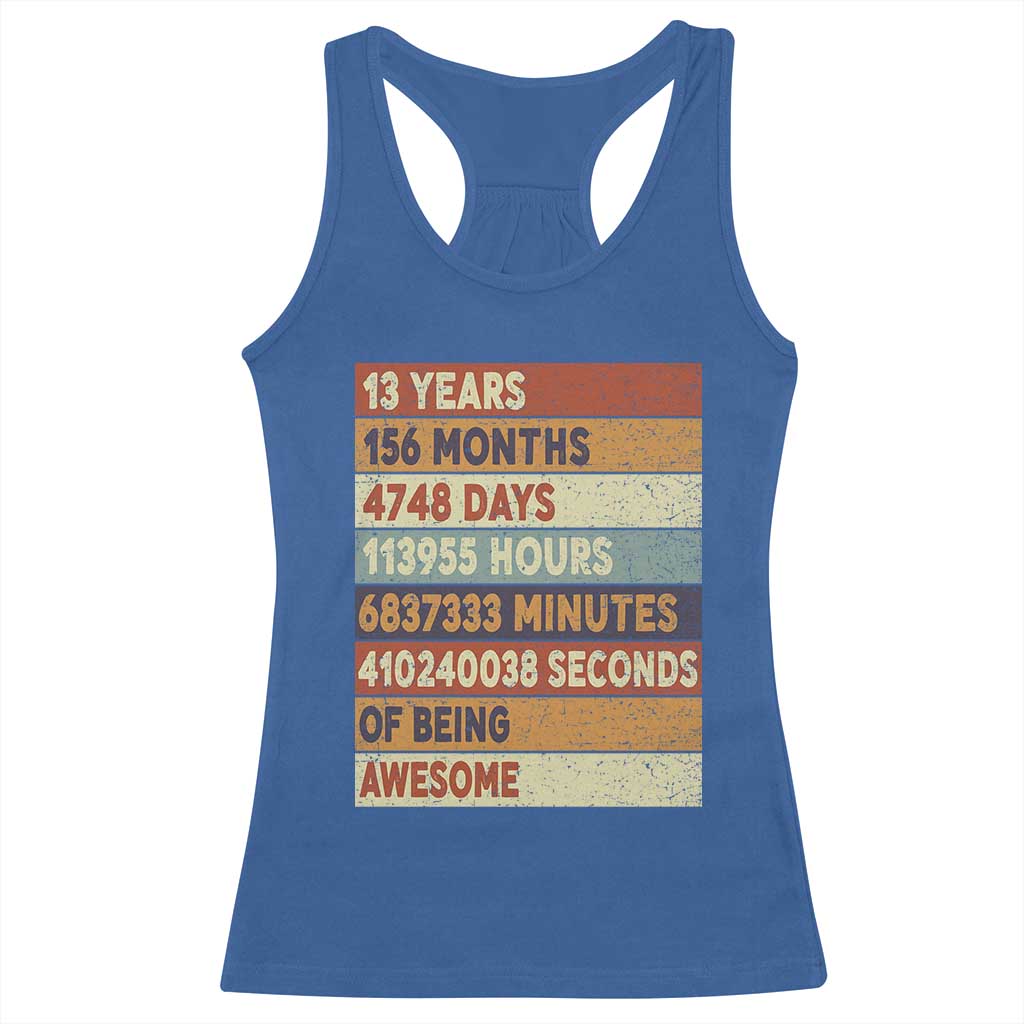 Funny 13th Birthday Racerback Tank Top 13 Years 156 Months 4748 Days Vintage Retro TS11 Royal Blue Print Your Wear