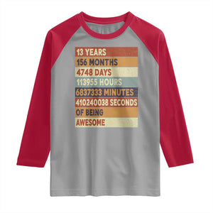 Funny 13th Birthday Raglan Shirt 13 Years 156 Months 4748 Days Vintage Retro TS11 Sport Gray Red Print Your Wear