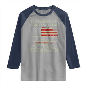 Funny 13th Birthday Raglan Shirt Vintage 2012 Official Teenager 13 Years Of Being Awesome USA Flag TS11 Sport Gray Navy Print Your Wear