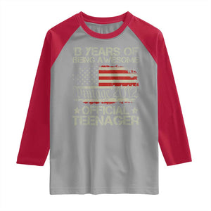 Funny 13th Birthday Raglan Shirt Vintage 2012 Official Teenager 13 Years Of Being Awesome USA Flag TS11 Sport Gray Red Print Your Wear