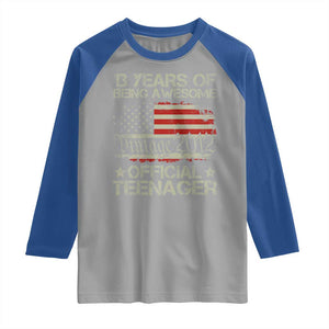 Funny 13th Birthday Raglan Shirt Vintage 2012 Official Teenager 13 Years Of Being Awesome USA Flag TS11 Sport Gray Royal Print Your Wear