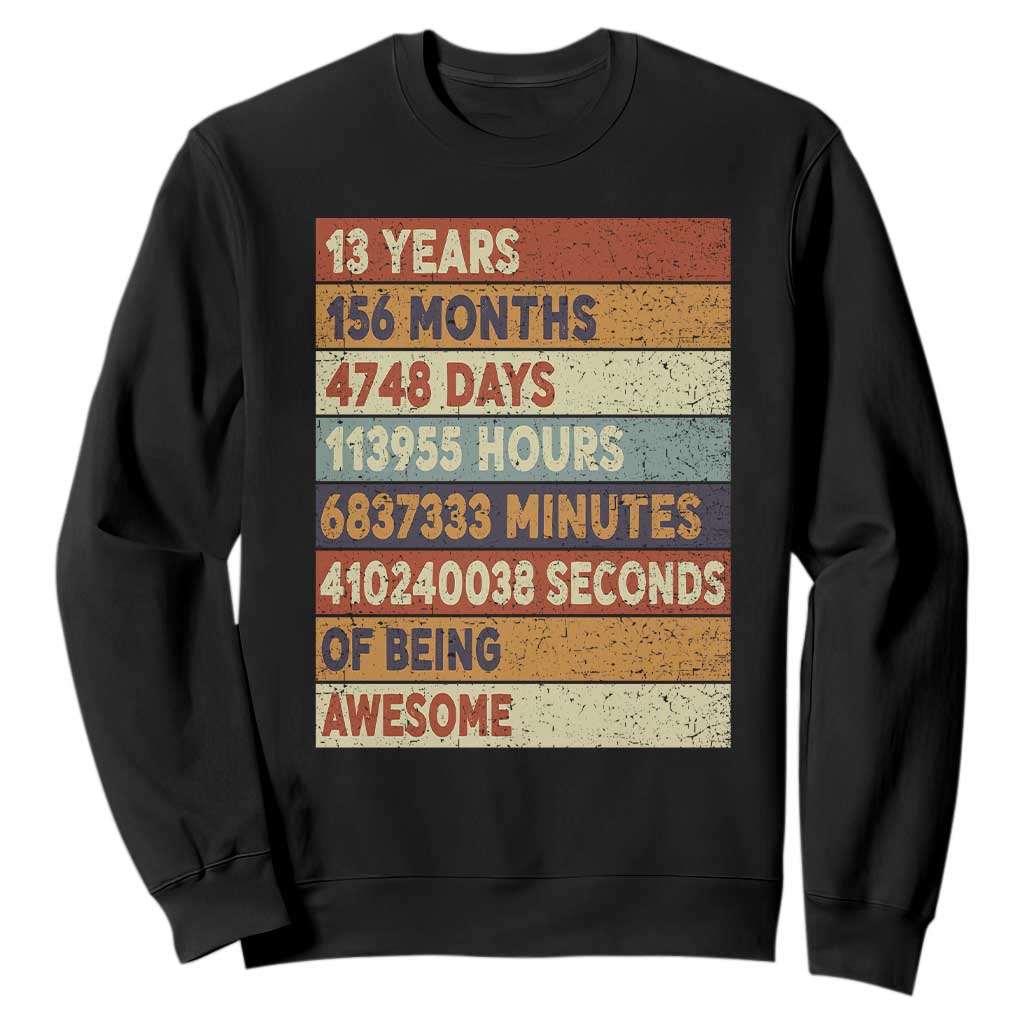 Funny 13th Birthday Sweatshirt 13 Years 156 Months 4748 Days Vintage Retro TS11 Black Print Your Wear