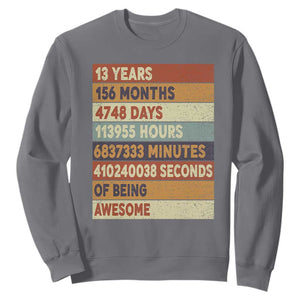 Funny 13th Birthday Sweatshirt 13 Years 156 Months 4748 Days Vintage Retro TS11 Charcoal Print Your Wear