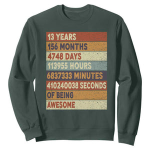 Funny 13th Birthday Sweatshirt 13 Years 156 Months 4748 Days Vintage Retro TS11 Dark Forest Green Print Your Wear
