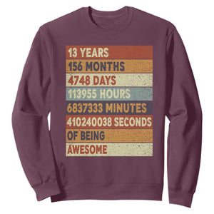 Funny 13th Birthday Sweatshirt 13 Years 156 Months 4748 Days Vintage Retro TS11 Maroon Print Your Wear