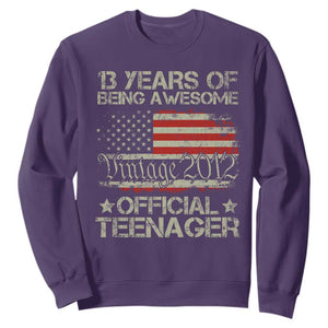 Funny 13th Birthday Sweatshirt Vintage 2012 Official Teenager 13 Years Of Being Awesome USA Flag TS11 Purple Print Your Wear