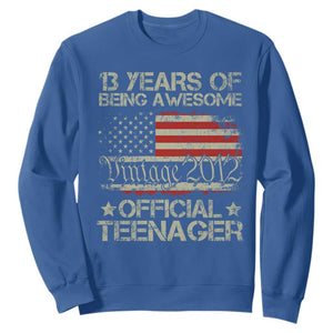 Funny 13th Birthday Sweatshirt Vintage 2012 Official Teenager 13 Years Of Being Awesome USA Flag TS11 Royal Blue Print Your Wear