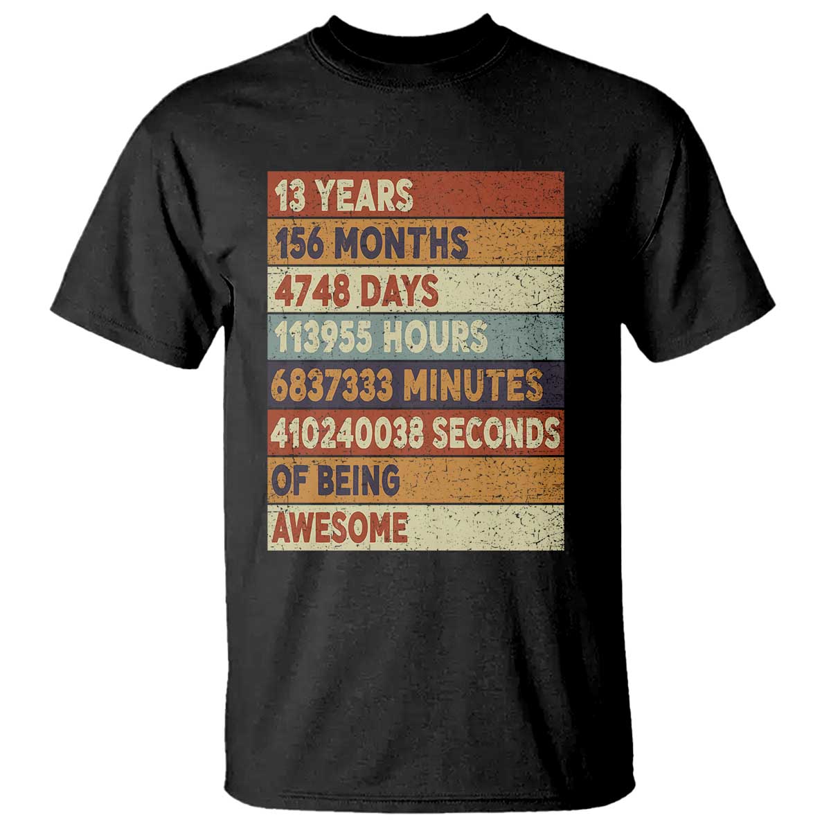 Funny 13th Birthday T Shirt 13 Years 156 Months 4748 Days Vintage Retro TS11 Black Print Your Wear