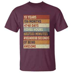 Funny 13th Birthday T Shirt 13 Years 156 Months 4748 Days Vintage Retro TS11 Maroon Print Your Wear