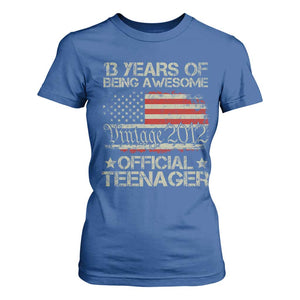 Funny 13th Birthday T Shirt For Women Vintage 2012 Official Teenager 13 Years Of Being Awesome USA Flag TS11 Royal Blue Print Your Wear