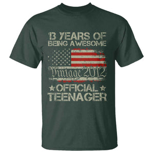 Funny 13th Birthday T Shirt Vintage 2012 Official Teenager 13 Years Of Being Awesome USA Flag TS11 Dark Forest Green Print Your Wear