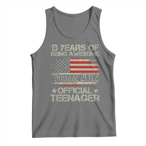 Funny 13th Birthday Tank Top Vintage 2012 Official Teenager 13 Years Of Being Awesome USA Flag TS11 Black Heather Print Your Wear
