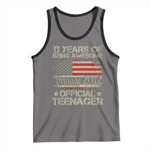 Funny 13th Birthday Tank Top Vintage 2012 Official Teenager 13 Years Of Being Awesome USA Flag TS11 Deep Heather Black Print Your Wear