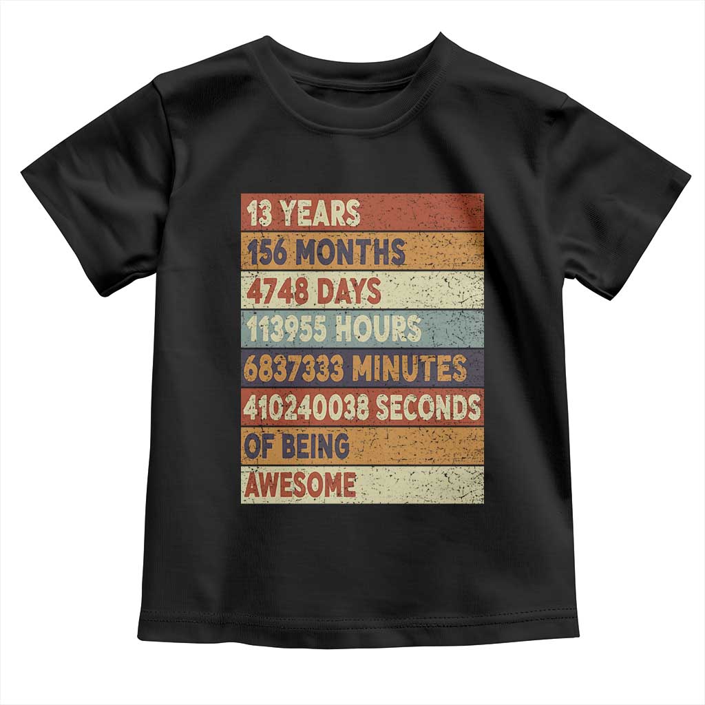 Funny 13th Birthday Toddler T Shirt 13 Years 156 Months 4748 Days Vintage Retro TS11 Black Print Your Wear