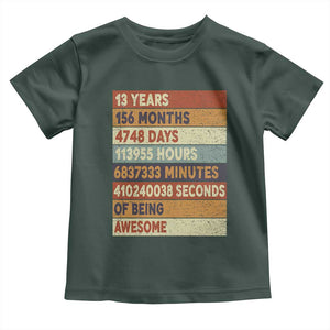 Funny 13th Birthday Toddler T Shirt 13 Years 156 Months 4748 Days Vintage Retro TS11 Dark Forest Green Print Your Wear