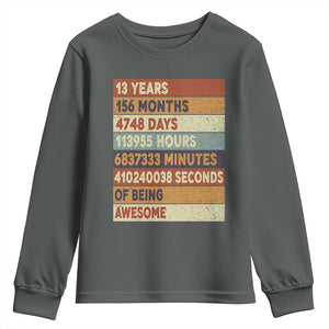 Funny 13th Birthday Youth Sweatshirt 13 Years 156 Months 4748 Days Vintage Retro TS11 Dark Heather Print Your Wear