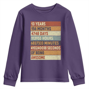 Funny 13th Birthday Youth Sweatshirt 13 Years 156 Months 4748 Days Vintage Retro TS11 Purple Print Your Wear