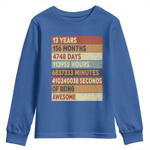 Funny 13th Birthday Youth Sweatshirt 13 Years 156 Months 4748 Days Vintage Retro TS11 Royal Blue Print Your Wear