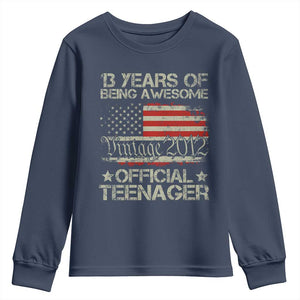 Funny 13th Birthday Youth Sweatshirt Vintage 2012 Official Teenager 13 Years Of Being Awesome USA Flag TS11 Navy Print Your Wear