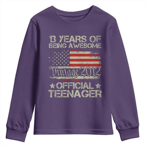 Funny 13th Birthday Youth Sweatshirt Vintage 2012 Official Teenager 13 Years Of Being Awesome USA Flag TS11 Purple Print Your Wear