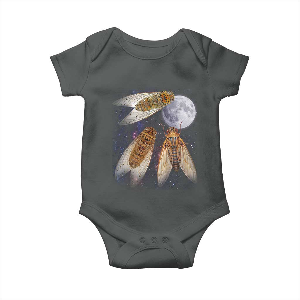 Funny 3 Cicadas Concert Fest Moon Cicada Reunion Baby Onesie TS11 Dark Heather Print Your Wear