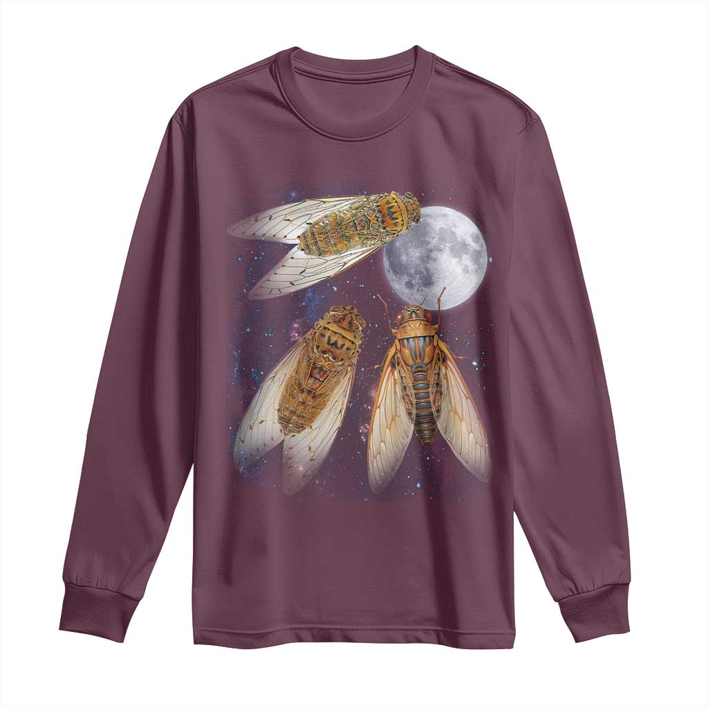Funny 3 Cicadas Concert Fest Moon Cicada Reunion Long Sleeve Shirt TS11 Maroon Print Your Wear