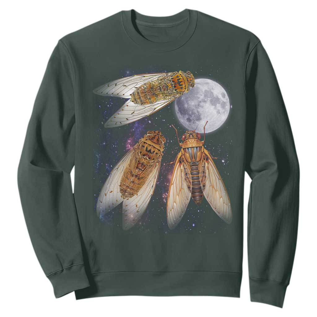 Funny 3 Cicadas Concert Fest Moon Cicada Reunion Sweatshirt TS11 Dark Forest Green Print Your Wear