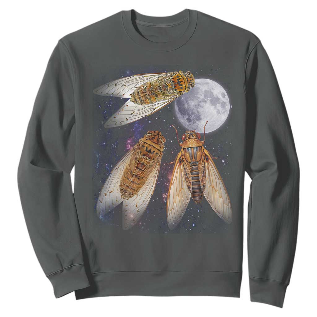 Funny 3 Cicadas Concert Fest Moon Cicada Reunion Sweatshirt TS11 Dark Heather Print Your Wear