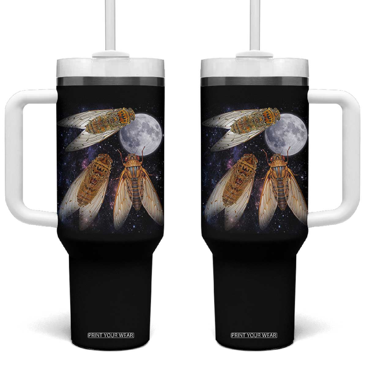 Funny 3 Cicadas Concert Fest Moon Cicada Reunion Tumbler With Handle TS11 One Size: 40 oz Black Print Your Wear