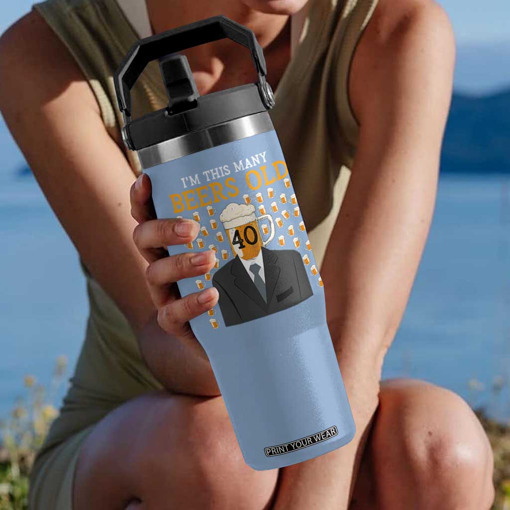 Funny 40th Birthday Drinking Flip Straw Tumbler I'm This Many Beers Old TS09 One Size: 30 oz Light Blue Print Your Wear