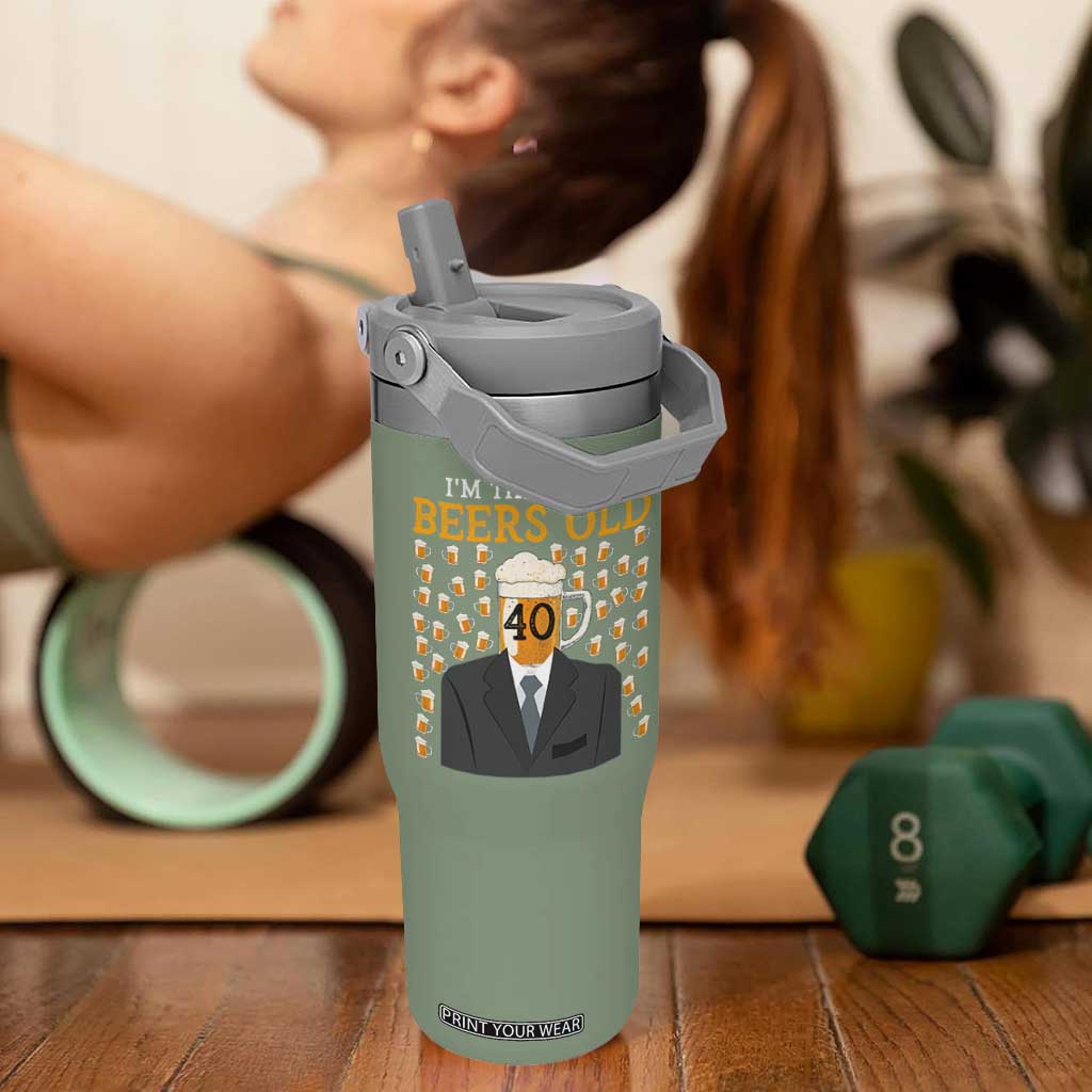 Funny 40th Birthday Drinking Flip Straw Tumbler I'm This Many Beers Old TS09 One Size: 30 oz Moss Green Print Your Wear