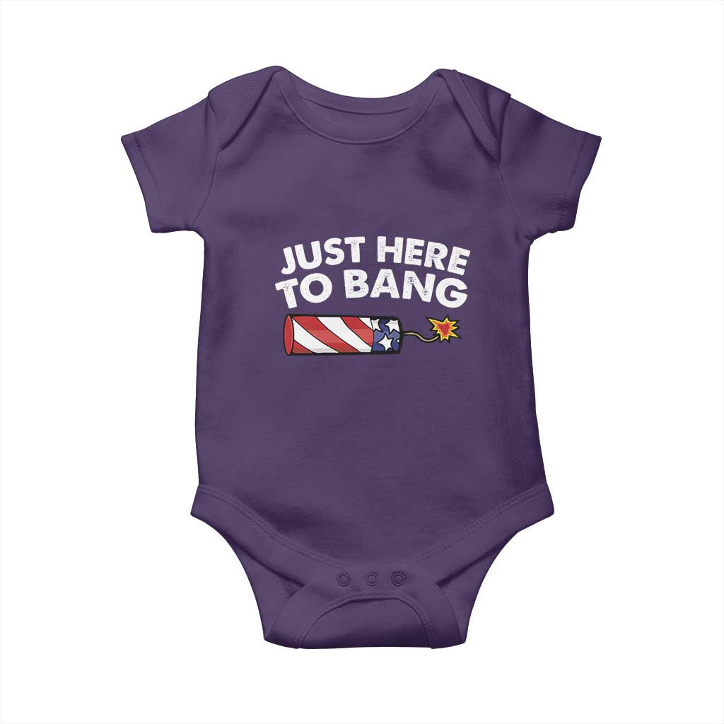 Funny 4th July Just Here To Bang Baby Onesie USA Fireworks American Flag TS10 Purple Print Your Wear