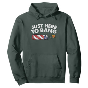 Funny 4th July Just Here To Bang Hoodie USA Fireworks American Flag TS10 Dark Forest Green Print Your Wear