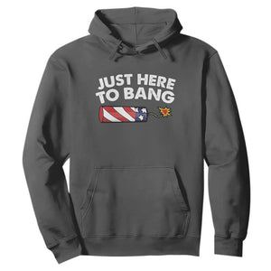Funny 4th July Just Here To Bang Hoodie USA Fireworks American Flag TS10 Dark Heather Print Your Wear