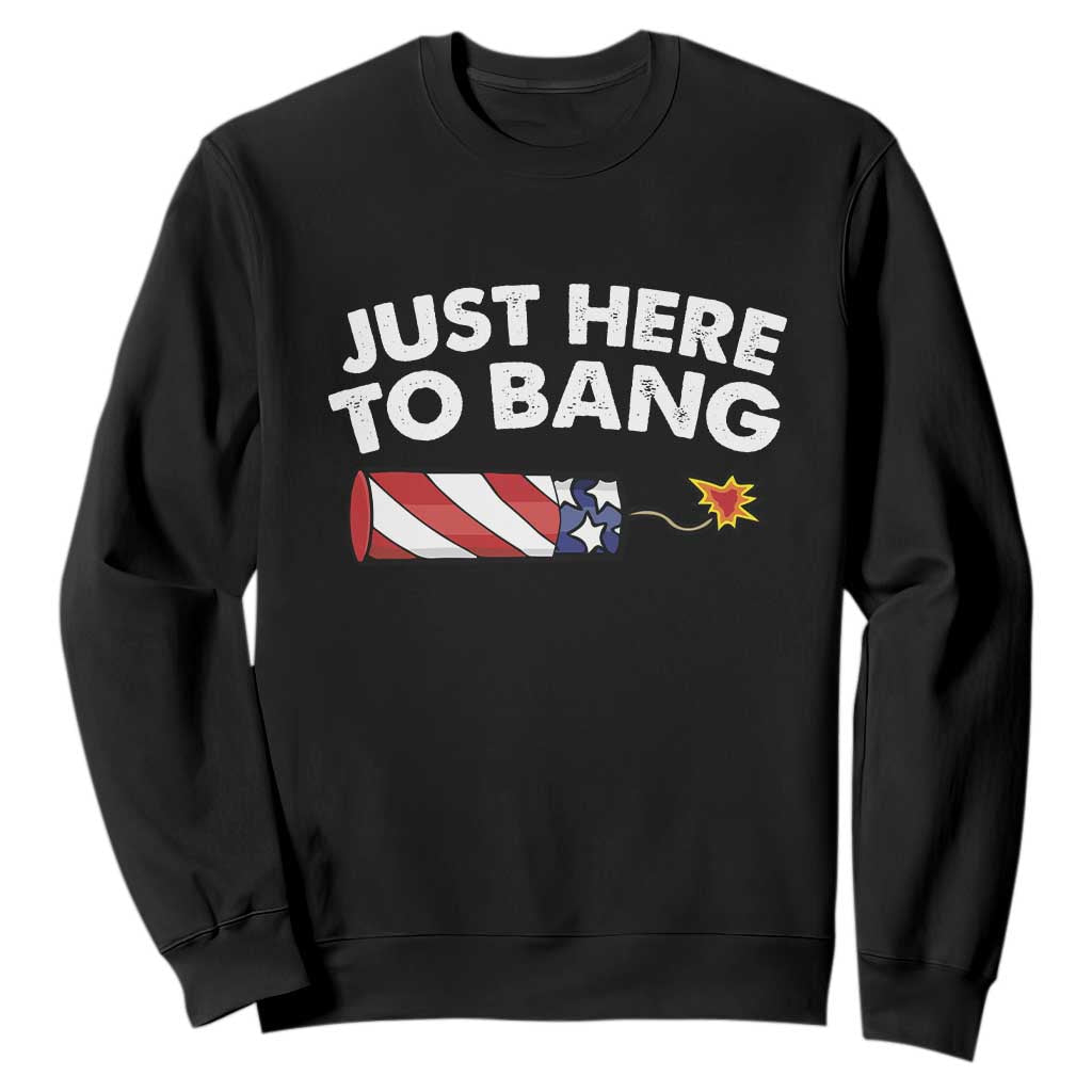 Funny 4th July Just Here To Bang Sweatshirt USA Fireworks American Flag TS10 Black Print Your Wear