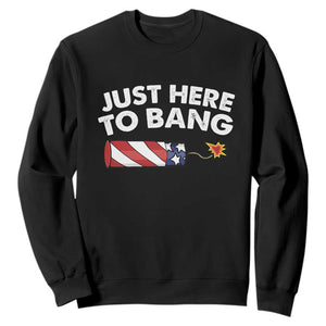 Funny 4th July Just Here To Bang Sweatshirt USA Fireworks American Flag TS10 Black Print Your Wear