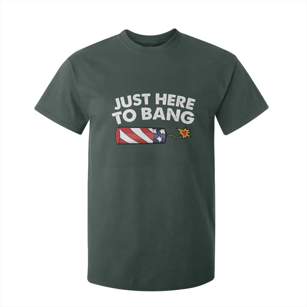 Funny 4th July Just Here To Bang T Shirt For Kid USA Fireworks American Flag TS10 Dark Forest Green Print Your Wear