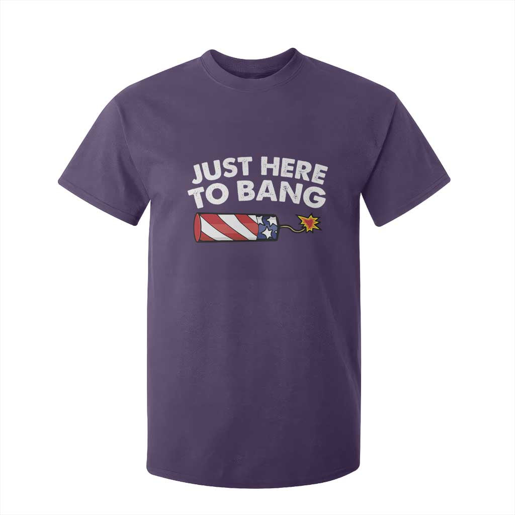 Funny 4th July Just Here To Bang T Shirt For Kid USA Fireworks American Flag TS10 Purple Print Your Wear