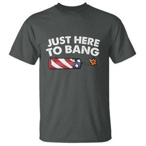 Funny 4th July Just Here To Bang T Shirt USA Fireworks American Flag TS10 Dark Heather Print Your Wear