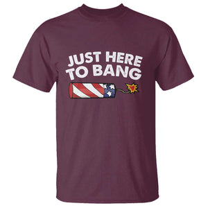 Funny 4th July Just Here To Bang T Shirt USA Fireworks American Flag TS10 Maroon Print Your Wear