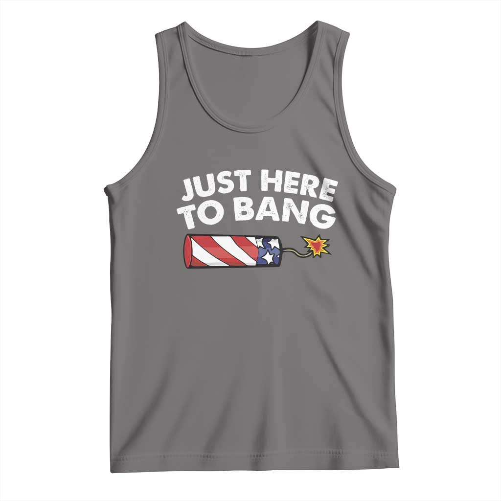 Funny 4th July Just Here To Bang Tank Top USA Fireworks American Flag TS10 Deep Heather Print Your Wear