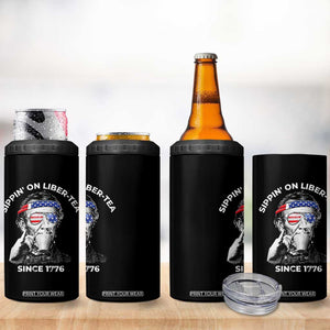 Funny 4th Of July 4 in 1 Can Cooler Tumbler Sippin On Liber Tea Liberty Abe Lincoln 1776 USA Flag TS10 Print Your Wear
