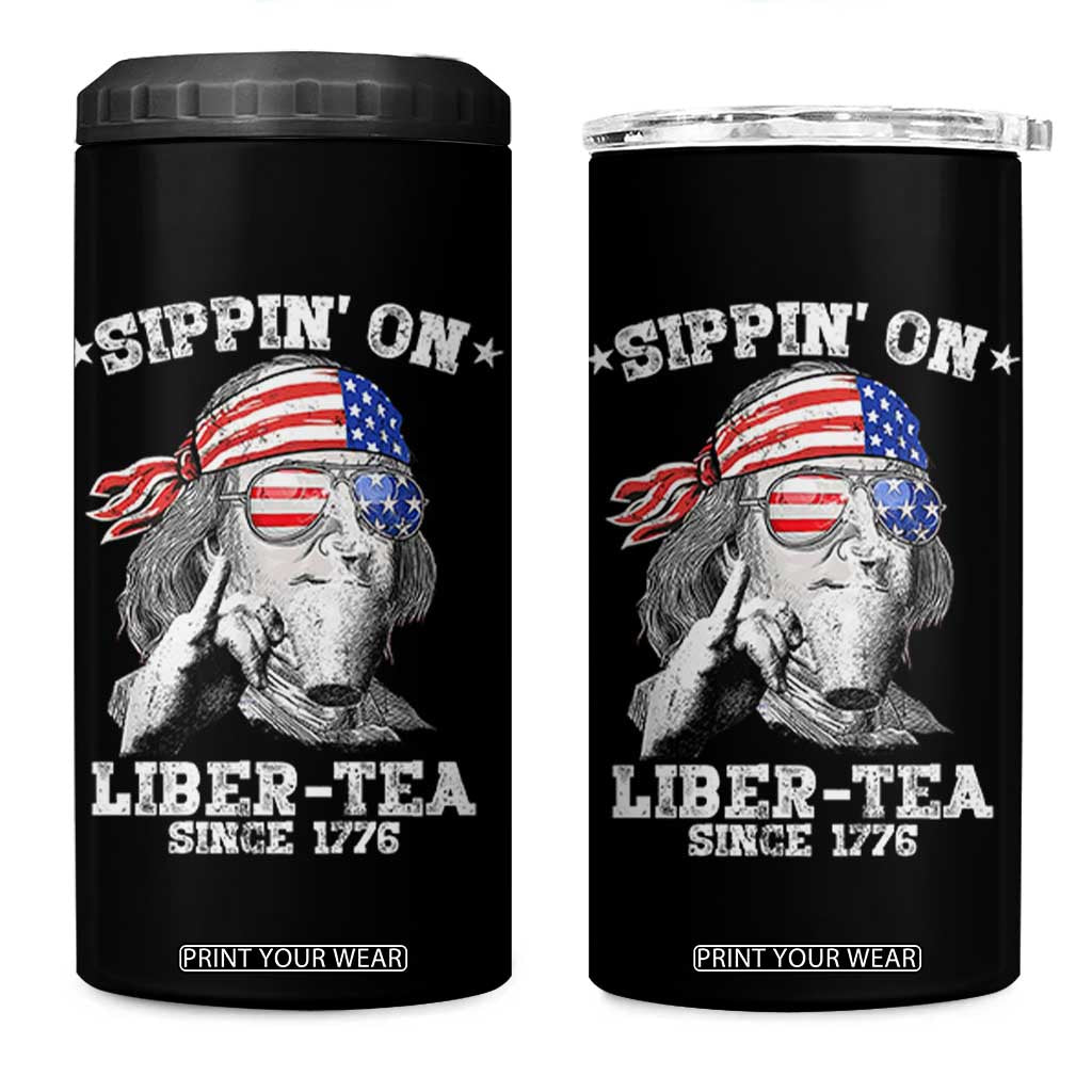 Funny 4th Of July 4 in 1 Can Cooler Tumbler Sippin On Liber Tea Liberty Ben Franklin 1776 USA Flag TS10 One Size: 16 oz Black Print Your Wear