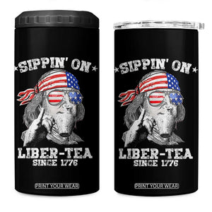 Funny 4th Of July 4 in 1 Can Cooler Tumbler Sippin On Liber Tea Liberty Ben Franklin 1776 USA Flag TS10 One Size: 16 oz Black Print Your Wear