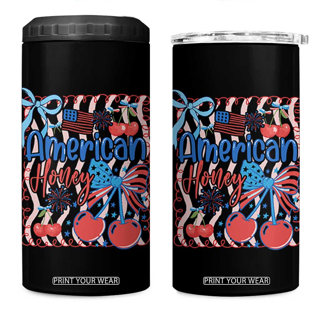 Funny 4th Of July American Honey 4 in 1 Can Cooler Tumbler USA Independence Day Coquette TS11 One Size: 16 oz Black Print Your Wear