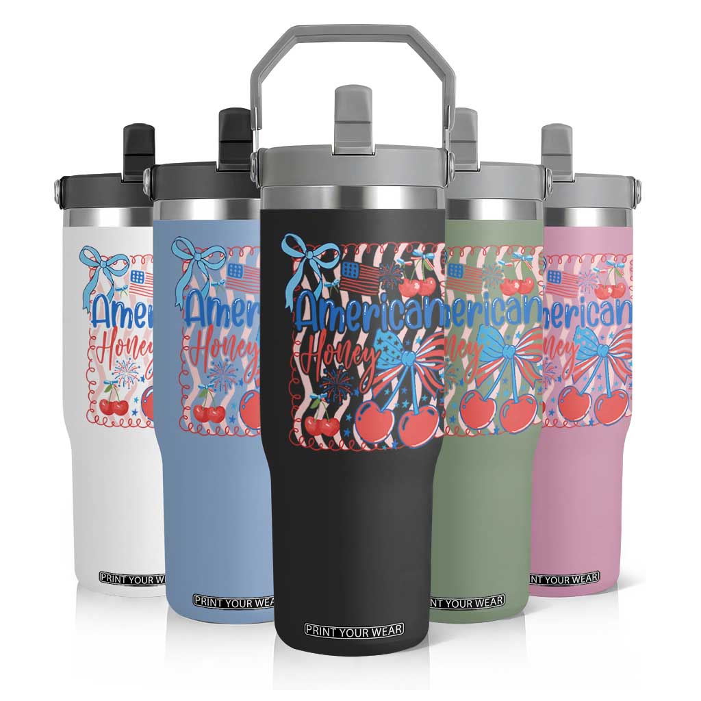 Funny 4th Of July American Honey Flip Straw Tumbler USA Independence Day Coquette TS11 Print Your Wear