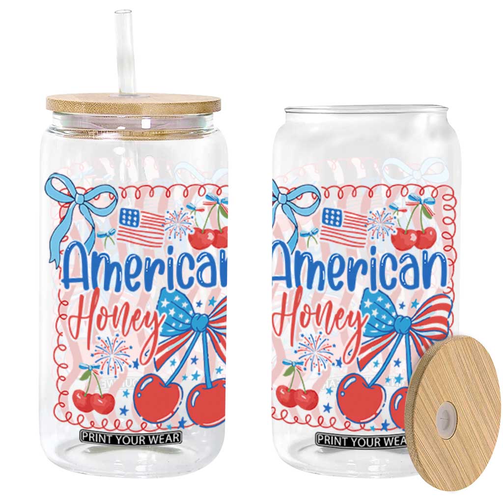Funny 4th Of July American Honey Glass Can USA Independence Day Coquette TS11 Black Print Your Wear